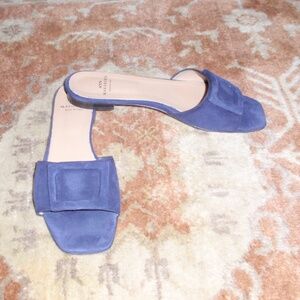 Ann Mashburn Navy Suede Buckle Accent Flat Slides Sandals Shoes Size 37.5